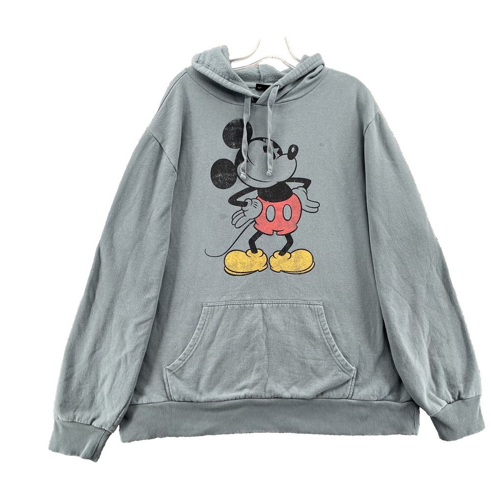 Disney Mickey Mouse Hoodie Men XXL Blue Gray Travel Retro 90s Comfort Streetwear